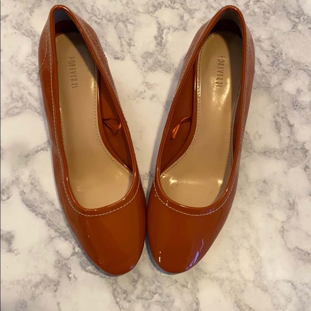 Patent Orange block heel